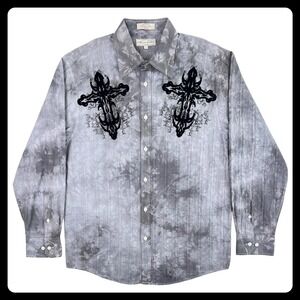 Eighty Eight Tie Dye Shirt Men's Large Black Cross Wings Fuzzy Long Sleeve 88